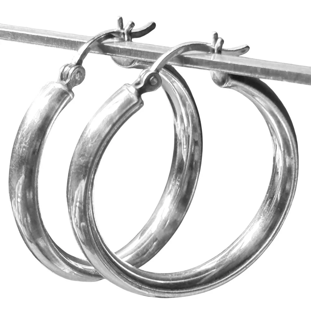 Hoop Earrings Silver 925 Sterling Polished 1 Inch Round Saddleback 6.2g